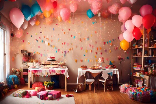 Decorated Room Celebrating Birthday House Party.