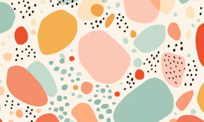 Foto op Plexiglas Abstract doodle design terrazo pattern with pastel background in the style of a 1970's handdrawn illustration © wanna