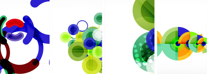 World of geometric elegance with abstract circle poster set. Circles intertwine in a symphony of shapes and colors, offering a contemporary visual feast for your design