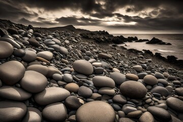 Fototapeta na wymiar Hill of sea stones on the beach