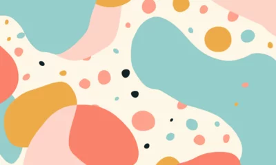 Fotobehang Abstract doodle design terrazo pattern with pastel background in the style of a 1970's handdrawn illustration © wanna