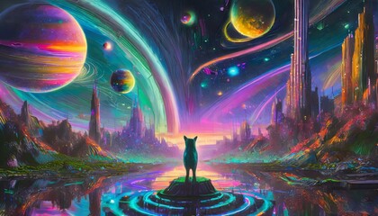 Obraz premium spaceship and planet