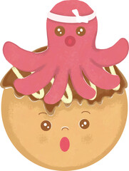 Cute cartoon takoyaki, Japanese food, Asian food, vector illustration.