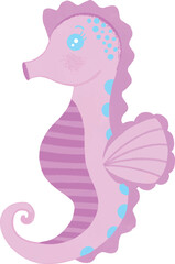 Cartoon cute purple seahorse, Vector illustration.