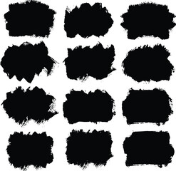 Brush stock lines set. Vector black paint brush spots, Hand drawn Ink brush strokes texture. highlighter lines or felt-tip pen markers. Ink smudge abstract shape stains and smear. Vector illustration. - obrazy, fototapety, plakaty