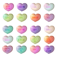 Sweet Conversation on Candy Hearts Pastel Color for Valentine s Day on White Background Vector