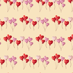 Valentine s day seamless pattern with colorful hearts balloon on cream color background vector