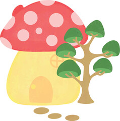 Cartoon red mushroom house, vector illustration.

