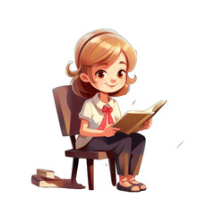 Reading girl in classroom png