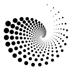 Black vortex dotted shape. Geometric art. Trendy design element for border frame, logo, tattoo, symbol, web, prints, posters, template, pattern and abstract background.