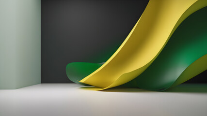 a 3d render curves of green, yellow and darker for banner design, poster and wallpaper, Generative Ai,Ai