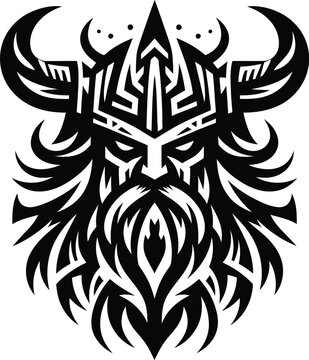 modern tribal tattoo viking warrior, abstract line art, minimalist contour. Vector