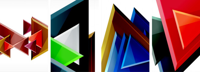 Glossy triangles geometric poster set for wallpaper, business card, cover, poster, banner, brochure, header, website