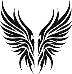 Obraz premium modern tribal tattoo wing, abstract line art of mythological creatures, fantasy, minimalist contour. Vector