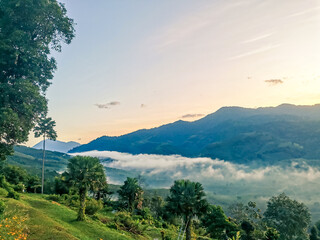 Obraz premium Sunrise landscape of Chongchang mountain viewpoint,located in Nasarn town,Suratthani,Thailand
