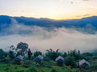 Sunrise landscape of Chongchang mountain viewpoint,located in Nasarn town,Suratthani,Thailand