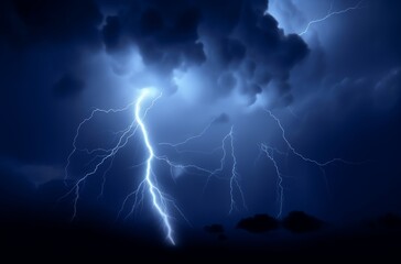 Naklejka na ściany i meble Lightning strike on a cloudy dramatic stormy sky.