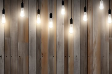 wood wall with bulb lights lamp. nice brick show room with spotlights.