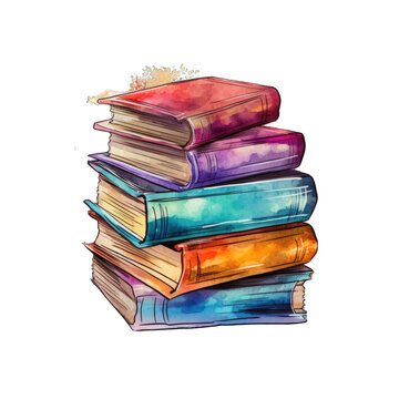 Stack of multi colored books from a splash png