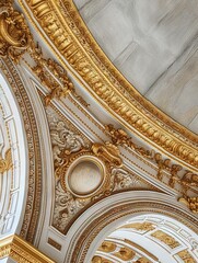 Obraz premium Abstract ornamental vintage aesthetics marble framed wall hanging, in the style of intricate frescoes ceiling design. Luxurious baroque style patchwork patterns. Decorative borders with gold.