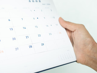 Calendar Schedule Plan Event Organize Timeline Work Office Job and Vacation Travel Holiday, Hand Woman Holding Pen Note Check Date Planner Project Meeting and Saving Money Business Finance Month Week.
