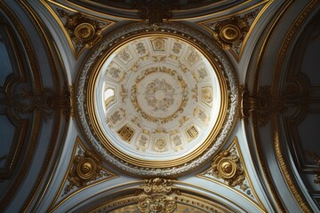 Abstract ornamental vintage aesthetics marble framed wall hanging, in the style of intricate frescoes ceiling design. Luxurious baroque style patchwork patterns. Decorative borders with gold.