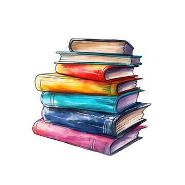 Stack of multi colored books from a splash png