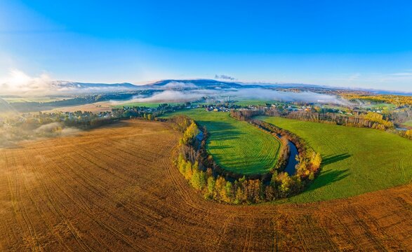Aerial view of fall at St-Donat in the Bas-St-Laurent region of Quebec, Canada
