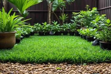 Velours gordijnen Grijs outdoor grass in backyard landscaping style inspiration ideas