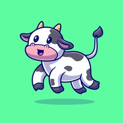 Obraz na płótnie Canvas Cute Cow Floating Cartoon Vector Icon Illustration Animal Nature Icon Isolated Flat Vector