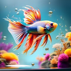 Brightly colored ornamental fish swimming.