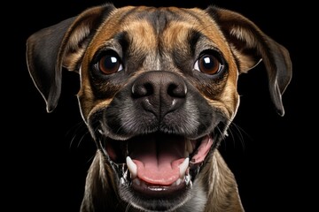 Studio shot of a funny face dog on an isolated background, a Pet dog looking at camera, front view portrait, one animal. Pet care and animals concept. Ai generated