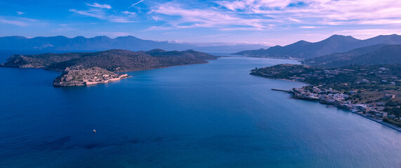 Breathtaking panorama of PLaka Bay, Elounda, Lasithi, Crete On the left stands the historic island...