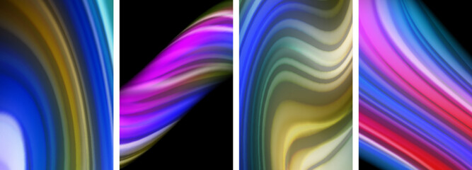 Rainbow color liquid. Wave lines poster set for wallpaper, business card, cover, poster, banner, brochure, header, website
