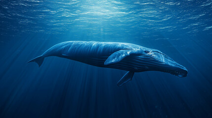 Fototapeta premium A large whale swimming underwater in the ocean.