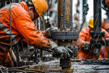 A team of workers at an oil drilling site