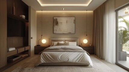 Fototapeta na wymiar Stylish Bedroom with Artistic Accent