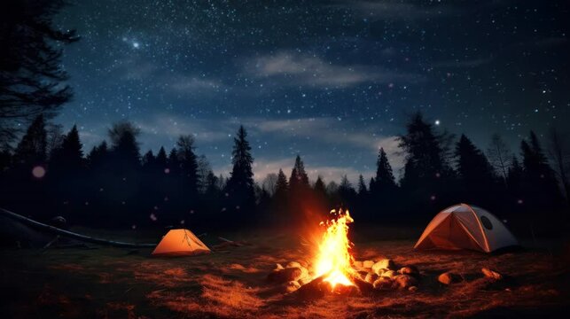 camp tend with camp fire at forest