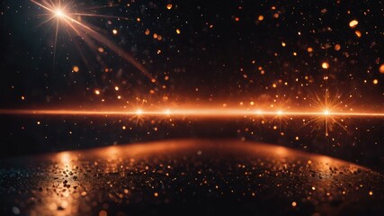 Fototapeta na wymiar Fireworks in the night sky, orange particles light background, glowing orange particles background, particles and black background