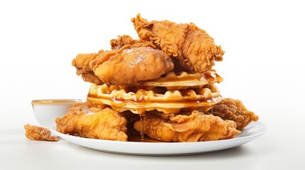 Fried chicken pieces on a white background. Close-up.