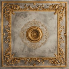 Abstract ornamental vintage aesthetics marble framed wall hanging, in the style of intricate frescoes ceiling design. Luxurious baroque style patchwork patterns. Decorative borders with gold.