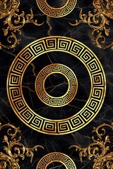 Obraz premium Abstract ornamental vintage aesthetics marble framed wall hanging, in the style of intricate frescoes ceiling design. Luxurious baroque style patchwork patterns. Decorative borders with gold.