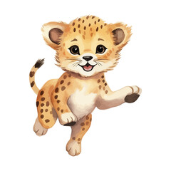 Naklejka premium cartoon cheetah running in watercolor painting style