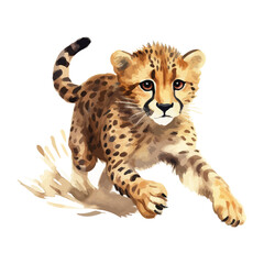 Fototapeta premium cartoon cheetah running in watercolor painting style