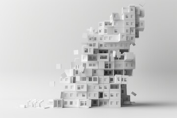 minimalist,Model of a building falling like dominoes, failed real estate management concept.