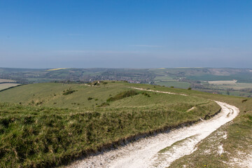 Fototapeta na wymiar A view along a chalk path in Sussex, on a sunny April day
