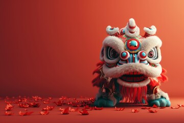 minimalist design background lion dance chinese new year day,copy space.