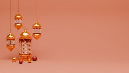 3D Render Ramadan Background with lantern and islamic ornaments for banner template © Saturevibes