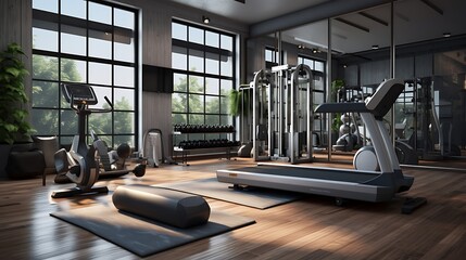 Fototapeta na wymiar A sleek and functional home gym with adjustable seating and workout stations