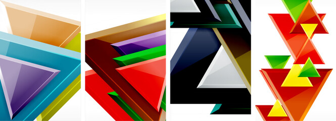 Glossy triangles geometric poster set for wallpaper, business card, cover, poster, banner, brochure, header, website